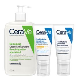 CeraVe Creme-zu-Schaum Reinigung + CeraVe Feuchtigkeitsspendende Gesichtscreme mit LSF 50 + CeraVe Feuchtigkeitsspendende Nachtscreme