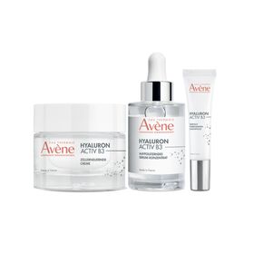 Avène Hyaluron Activ B3 Aufpolsterndes Serum-Konzentrat + Avène Hyaluron Activ B3 dreifach korrigierende Augenpflege + Avène DERMABSOLU festigende Tagescreme