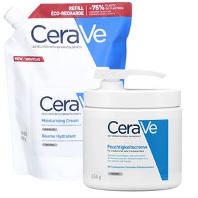 CeraVe Feuchtigkeitscreme mit Pumpspender: Reichhaltige Körpercreme für trockene bis sehr trockene Haut für Gesicht und Körper  + CeraVe® Feuchtigkeitscreme Nachfüllpack