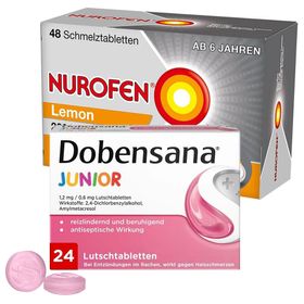 NUROFEN® 200 mg Schmelztabletten Lemon + Dobensana® Junior Lutschtabletten Erdbeergeschmack