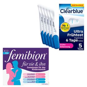 Clearblue Schwangerschaftstest frühe Erkennung 5er + Femibion für Sie & Ihn – Tabletten zur Unterstützung bei Kinderwunsch