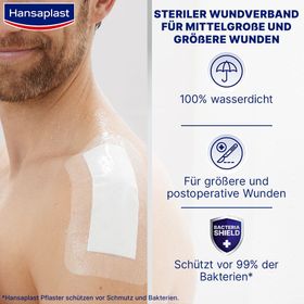 Hansaplast Aqua Protect 4XL Wundpflaster | Großes steriles Pflaster | 100 % wasserdichter Verband | Für große Wunden & postoperative Wunden | Blockiert 99 % der Bakterien | 10 x 20 cm | 5 Pflaster