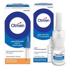 Otriven gegen Schnupfen 0,1 % Nasenspray (Dosierspray) ohne Konservierungsstoffe + Otriven gegen Schnupfen 0,05 % Nasentropfen für Kinder