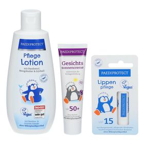 PAEDIPROTECT Gesichtssonnencreme + PAEDIPROTECT Sonnenspray LSF 50+ + PAEDIPROTECT Pflegelotion + PAEDIPROTECT Lippenpflege