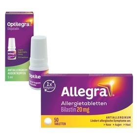 Allegra Allergietabletten + Optilegra® Augentropfen bei Heuschnupfen