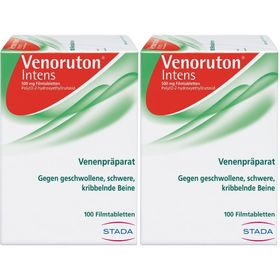 VENORUTON® Intens zur Behandlung von Beinschwellungen (Ödemen) und Linderung bei schweren, müden Beinen, Spannungsgefühlen und Kribbeln bei chronischer Veneninsuffizienz. Wirkstoff: Oxerutin.