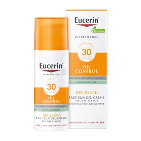 Eucerin® Oil Control Face Sun Gel-Creme LSF 30 – hoher Sonnenschutz mit 8 Stunden Anti-Glanz Effekt, auch für zu Akne neigende Haut + Eucerin After Sun 50ml GRATIS
