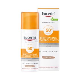 Eucerin® Photoaging Control Tinted Face Sun Gel Creme LSF 50+ – Anti Aging Sonnenschutzcreme für empfindliche Haut – Mittel + Eucerin After Sun 50ml GRATIS