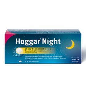 Hoggar® Night 25 mg Schmelztabletten zur praktischen Einnahme ohne Wasser bei akuten Ein- und Durchschlafstörungen