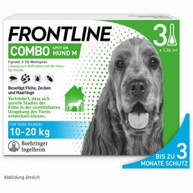 FRONTLINE COMBO® Spot on gegen Flöhe und Zecken Hund M 10-20kg + Fellpflege-Handschuh für Haustiere GRATIS