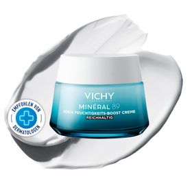 Vichy Minéral 89 100H Feuchtigkeits-Boost Creme mit Duft - Reichhaltig: Für trockene Haut + M89 72H Feuchtigkeits-Boost Creme 15ml GRATIS