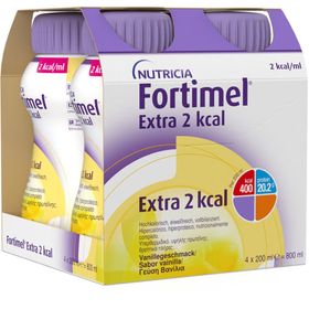 Fortimel Trinknahrung für Ernährungstherapie Vanille Extra 2 kcal | Pack mit 4 Flaschen zu je 200ml | Hochkalorisch und eiweißreich