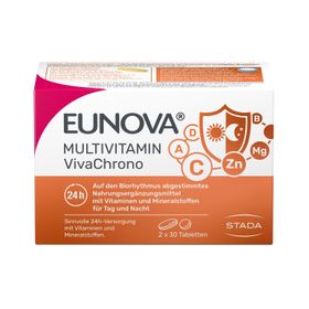 EUNOVA® VivaChrono: 24h-Versorgung mit ausgewählten Vitaminen und Mineralstoffen. Auf den Biorhythmus abgestimmtes Nahrungsergänzungsmittel mit zeitversetzter Freisetzung der Nährstoffe