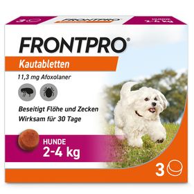 FRONTPRO® Kautablette gegen Zecken und Flöhe für Hunde (2-4kg) + Fellpflege-Handschuh für Haustiere GRATIS