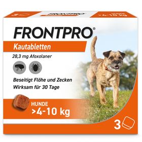 FRONTPRO® Kautablette gegen Zecken und Flöhe für Hunde (>4-10kg) + Fellpflege-Handschuh für Haustiere GRATIS