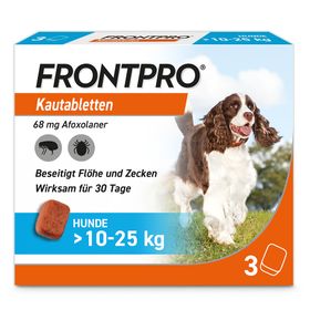 FRONTPRO® Kautablette gegen Zecken und Flöhe für Hunde (>10-25kg) + Fellpflege-Handschuh für Haustiere GRATIS