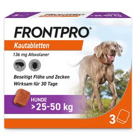 FRONTPRO® Kautablette gegen Zecken und Flöhe für Hunde (>25-50kg) + Fellpflege-Handschuh für Haustiere GRATIS
