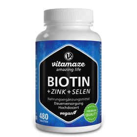BIOTIN hochdosiert + Zink + Selen, 480 vegane Tabletten