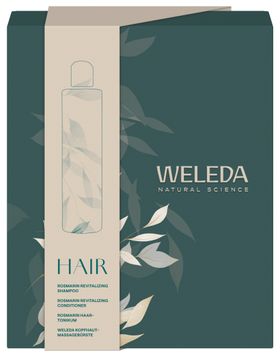 Weleda® Hair Geschenkset Rosmarin-Shampoo, -Conditioner, -Tonikum & Massagebürste