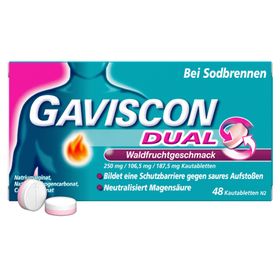 GAVISCON Dual Kautabletten Waldfrucht mit Zweifachwirkung gegen Sodbrennen - Jetzt 20% mit dem Code gaviscon20 sparen*