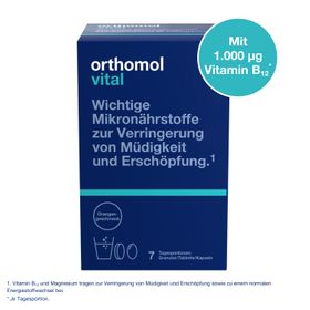 Orthomol Vital - Mikronährstoffe bei Müdigkeit und Erschöpfung - mit B-Vitaminen, Omega-3 und Magnesium - Granulat Orange