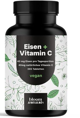 Bloom Naturals Eisen Tabletten mit Vitamin C
