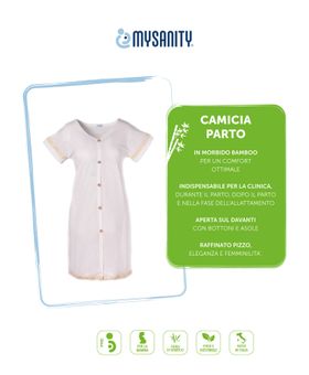 MYSANITY Geburtshemd aus Bambus mit Spitze, Elfenbeinfarbe