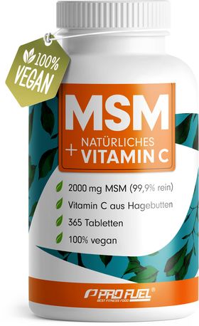 ProFuel - MSM 2000mg pro Tag + natürliches Vitamin C - 365 MSM Tabletten mit Methylsulfonylmethan
