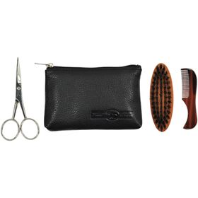Golddachs, Bartset = Schere + Bürste + Kamm in Lederetui