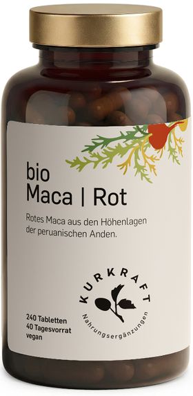 Kurkraft© Bio Maca Rot – 3000 mg Maca-Wurzelpulver – 240 Tabletten – 40 Tage