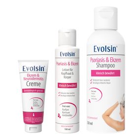 Evolsin® Ekzem & Neurodermitis Intensiv Bundle (Creme + Lotion + Shampoo) - Mindert Juckreiz