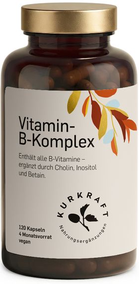 Kurkraft© Vitamin B Komplex – Alle 8 B-Vitamine + 3 Kofaktoren – 120 Kapseln – 4 Monate