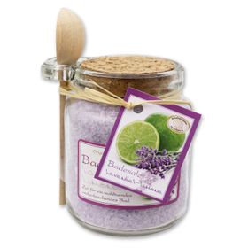 Badesalz Lavendel-Limone im Glas mit Holzlöffel