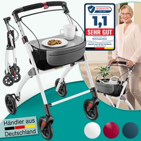 ELONEO Wohnungsrollator mit Feststellbremse, Aluminium-Rahmen & abnehmbares Tablett