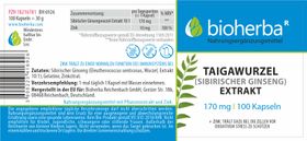 Taigawurzel (Sibirischer Ginseng) Extrakt 170 mg 100 Kapseln PZN 18216781