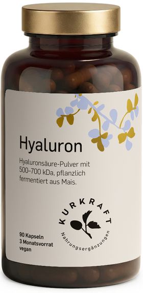 Kurkraft© Hyaluronsäure 500 mg – 90 vegane Kapseln – 3 Monate – pflanzlich fermentiert
