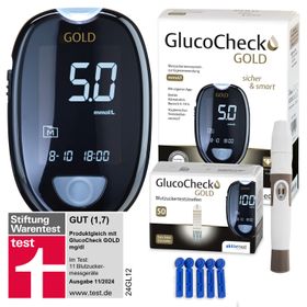 GlucoCheck GOLD Blutzuckermessgerät (mmol/L) + 60 Teststreifen