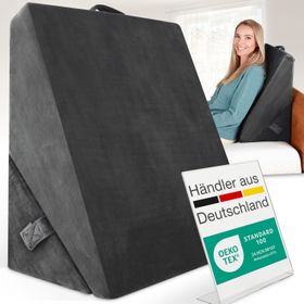 ELONEO Keilkissen mit Nackenrolle mit praktischem Seitenfach, waschbar & pflegeleicht, Venenkissen