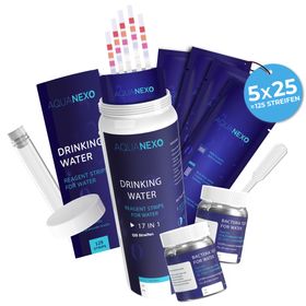 Aquanexo Trinkwasser Teststreifen 125 st. 16-in-1 + 2 Bakterientests + Pipette + Reagenzglas