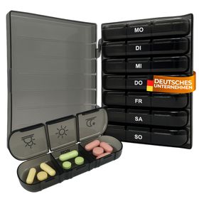 Senomed - Tablettenbox mit 3 Fächern pro Tag – Wochendosierer schwarz