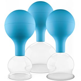 Pulox Schröpfgläser aus Echtglas mit Saugball - Set Trio groß in Blau: 40mm, 52mm, 62mm