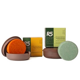 R5 Set 1 Feuchtigkeitsshampoo und 1 Nährendes Duschgel, 2 recycelte Seifenhalter, Made in Italy