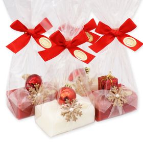 Florex - Schafmilchseife eckig, dekoriert mit Weihnachtsmotive in Cello, Classic/Granatapfel
