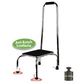 Vital Comfort sichere u. standfeste Trittstufe mit Haltegriff in Chrom-Design - belastbar 150 kg