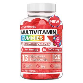 Vitastrong Multivitamin Gummibärchen - Erdbeere, 120 Gummibärchen, Energie & Abwehrkräfte