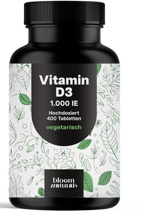 Bloom Naturals Vitamin D3 Tabletten 1000 IE Hochdosiert - 400 Tabletten - 13 Monate Vorrat