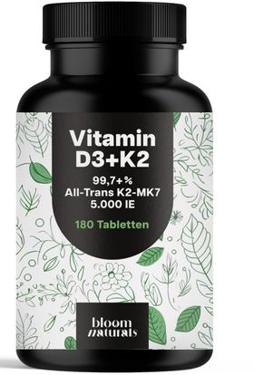 Bloom Naturals Vitamin D3 K2 Tabletten 5000 IE