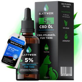 5% CBD Öl für Hunde & Katzen - Deutsche Qualität - CBD Öl Hund - 10ml - 250 CBD Tropfen - BLATTWERK