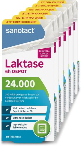 sanotact Laktase 24.000 6h DEPOT • Laktose Tabletten mit Depot-Wirkung • Bei Laktoseintoleranz