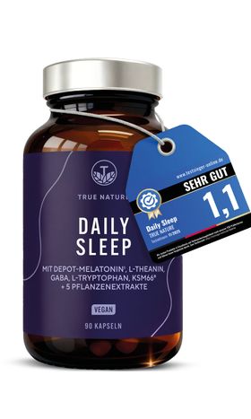 TRUE NATURE® Daily Sleep Schlafkapseln Testsieger - Premium Schlaf-Komplex mit Melatonin